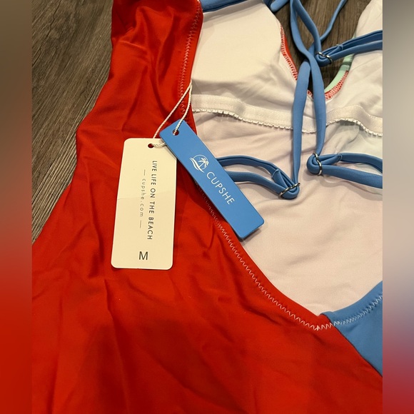 CUPSHE Color Block V-Neck One Piece Swimsuit M - Picture 5 of 6